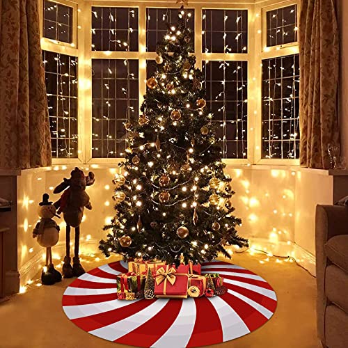 Clothmile Reversible Christmas Tree Skirt 48 Inch Candy-2 Red & White Rustic Holiday Decor