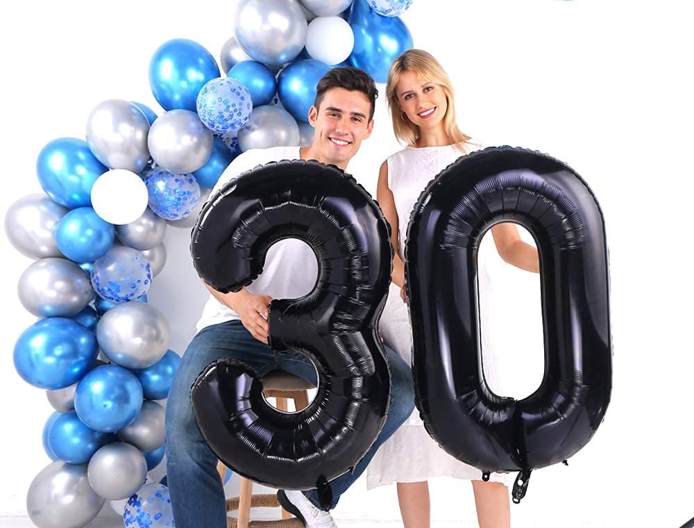 Skiennix Jumbo Number 30 Balloons - Giant Foil Mylar for 30th Birthday & Anniversary Celebrations