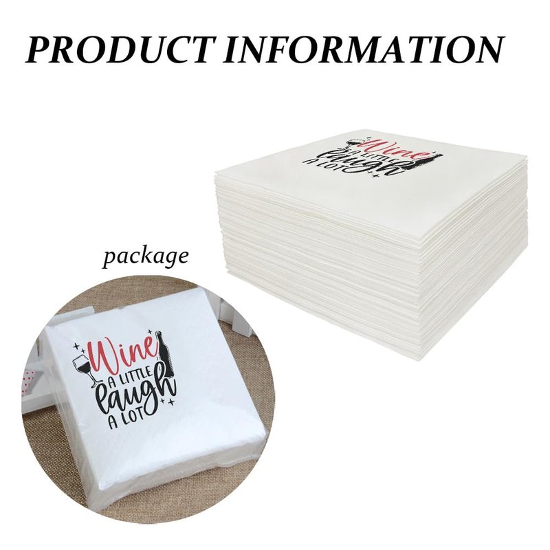 VOWFOO Funny Fiesta Wine Drinking Quotes Saying Cocktail Napkins Party Beverage Bar Paper Novelty Humorous Quirky Gag Gift 100Pcs 4.5 x 4.5 15-ply(Wine A Little Laugh A Lot)