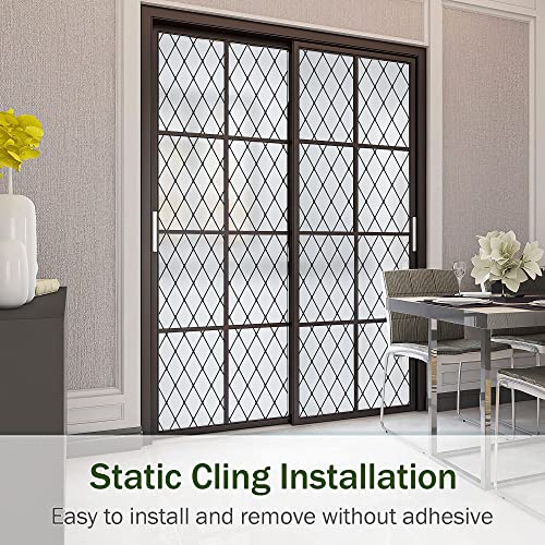 Frosted Black Lattice Window Film - Static Cling Privacy Film 17.7x78.7