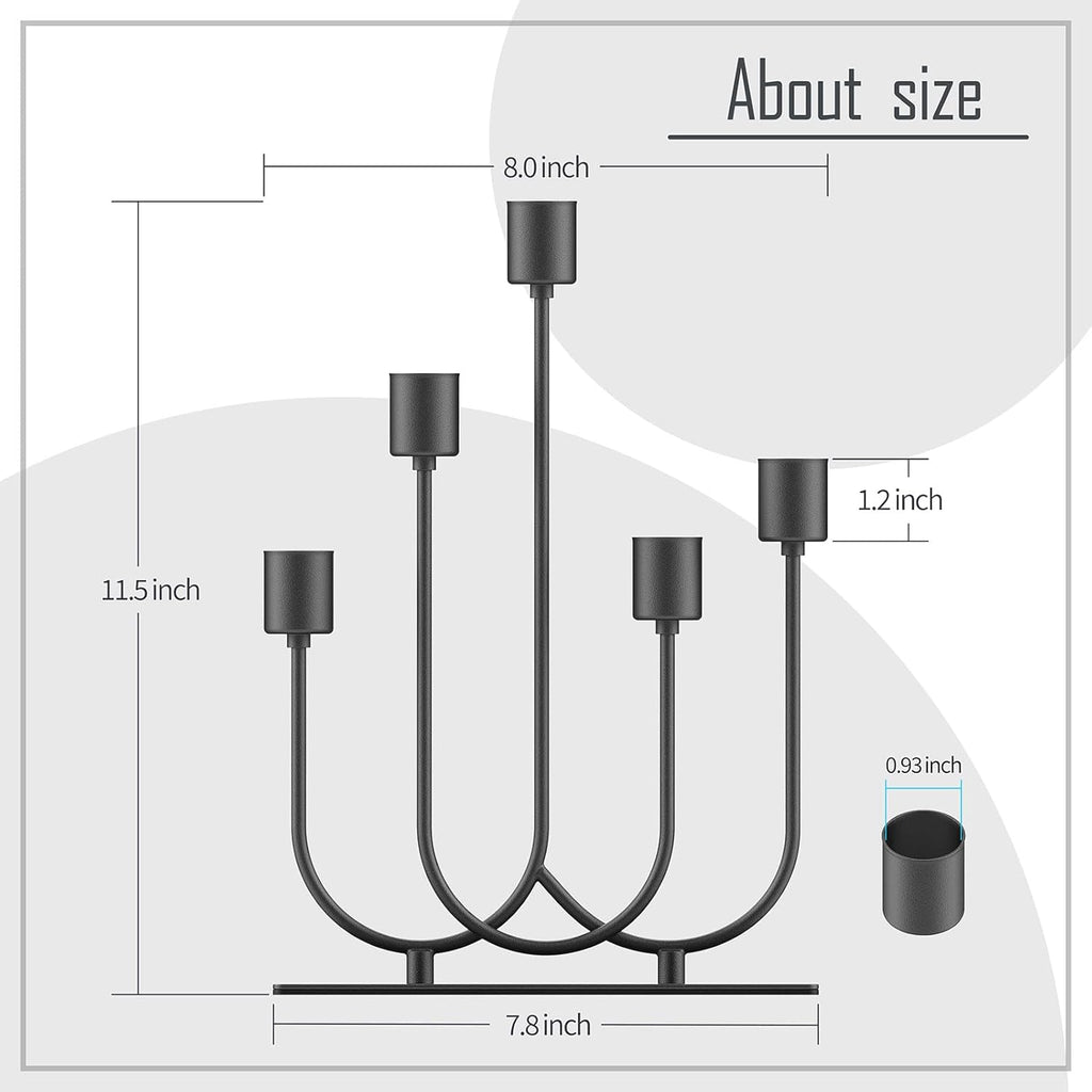 Smtyle Black Metal Fireplace Candelabra - Tapered Candle Holders for Gothic Table Centerpieces | 5 Iron 0.8" Diameter