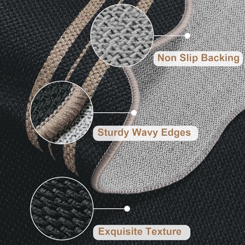 Scalloped Jute-Look 3x5 Area Rug, Non-Slip Washable Indoor Outdoor Mat