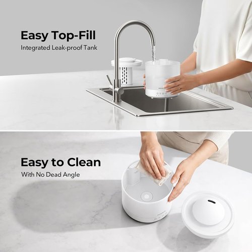 Homvana Small Humidifiers - 1.5L Cool Mist Top Fill Diffuser for Baby Nursery & Home | 3-in-1 with 7 Color Lights