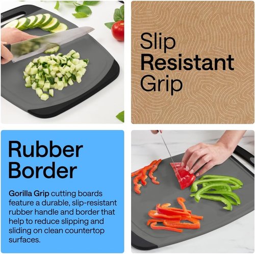 GORILLA GRIP Reversible Kitchen Cutting Board Set - BPA-Free, Nonporous, Slip Resistant | 3 Durable Boards in Gray & Black