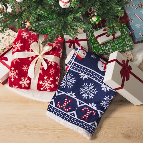PAVILIA Red Snowflake Christmas Sherpa Throw Blanket Twin Size - Cozy Reversible Fleece & Sherpa, 60x80 Inches