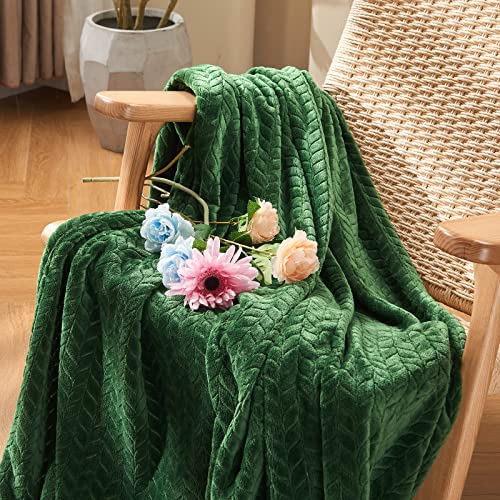 Inhand Plush Flannel Fleece Throw Blanket - Soft Green Leaf Pattern, 50" x 60"