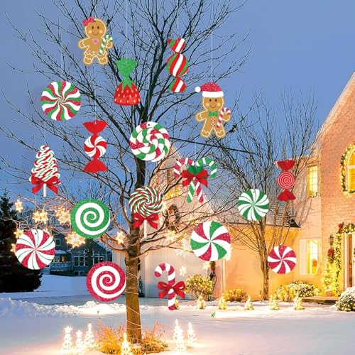 GuassLee 18-Pack Christmas Outdoor Candy Gingerbread Ornaments - Large Hanging Decorations for Holiday Party & Tree Decor