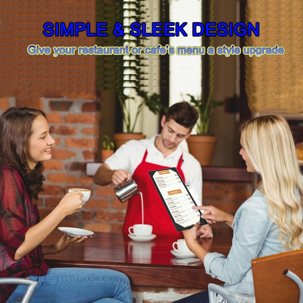 3 Packs of Leather Menu Covers for with Strong Wood Inside for 4.25x11 inch, Leather Single Panel Menu Holder for Restaurant,Wine List, Drinks, Cafes, Bar, Hotel,Cocktail(4.25"x11"/Single View /3Pcs)