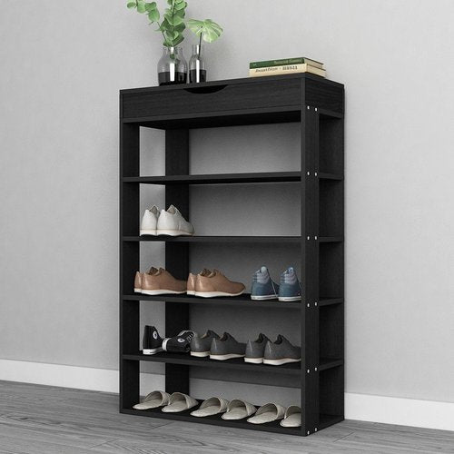 SogesGame 5-Tier Shoe Rack 29.5inch Wooden Shoe Storage Shelf Shoe Organizer,Blck,L24-BK-S8-US