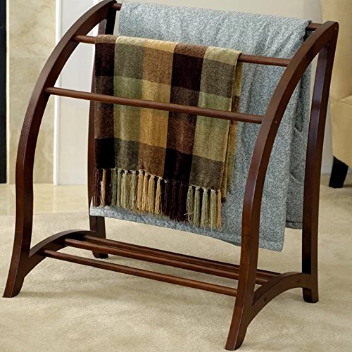 Wooden Quilt Rack Free Standing Walnut Rustic 3-Bar Scroll Design