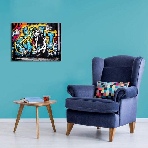 Banksy Graffiti Canvas Wall Art - Colorful Framed Retro Street Art Poster for Living Room | 12x16 Inch
