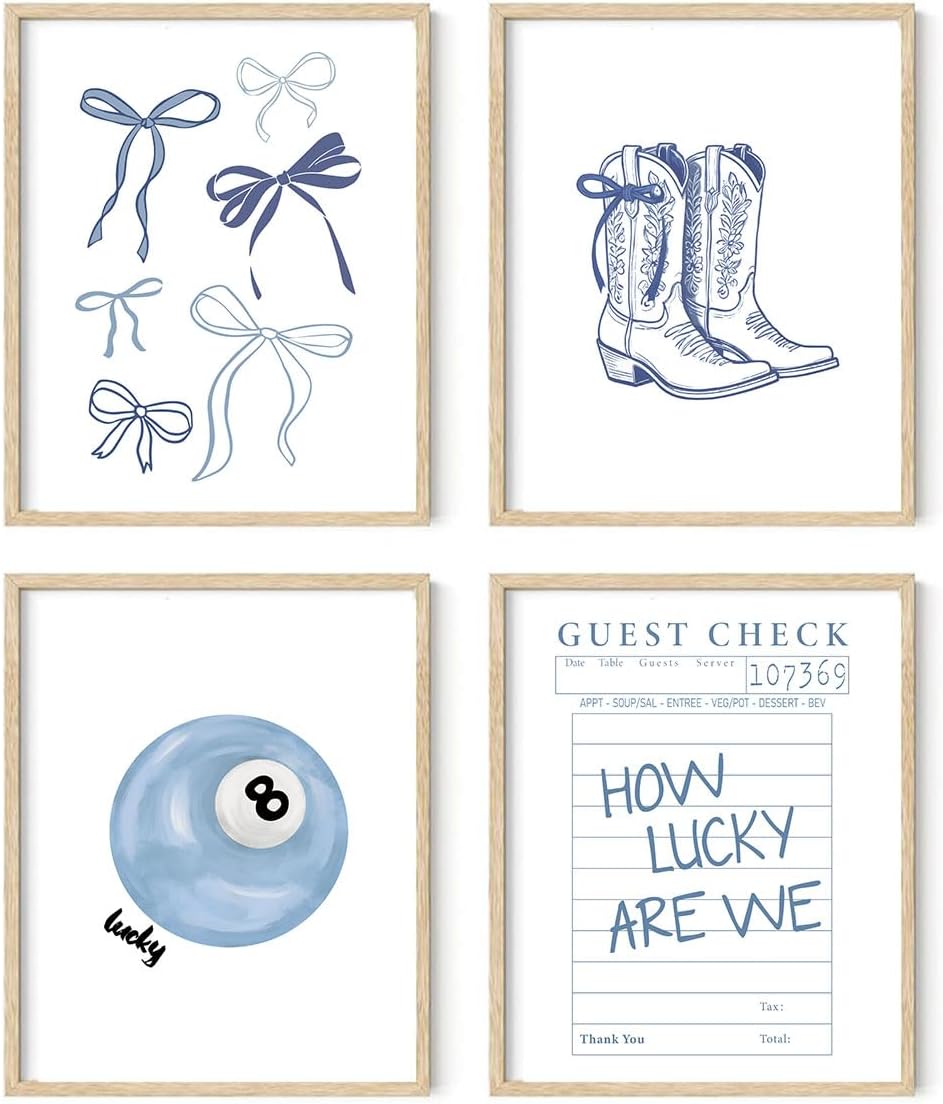 XYDEG Blue Bow Room Decor - Aesthetic Coastal Cowgirl Posters for Teen Girls | Set of 4, 8x10 Unframed