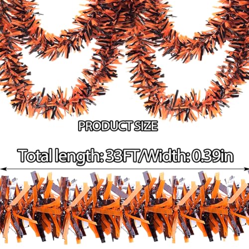 Halloween Metallic Tinsel Garland - 33ft Orange & Black Party Decor