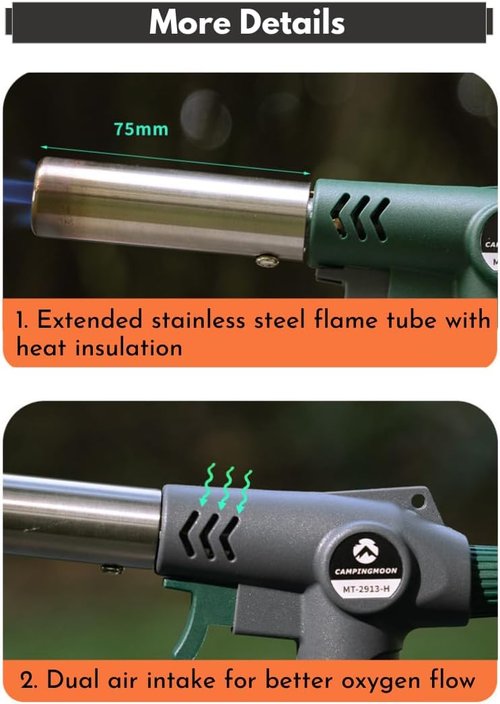 CAMPINGMOON Butane Torch - High Power Kitchen Blow Torch for Cooking | Green MT-2913-G