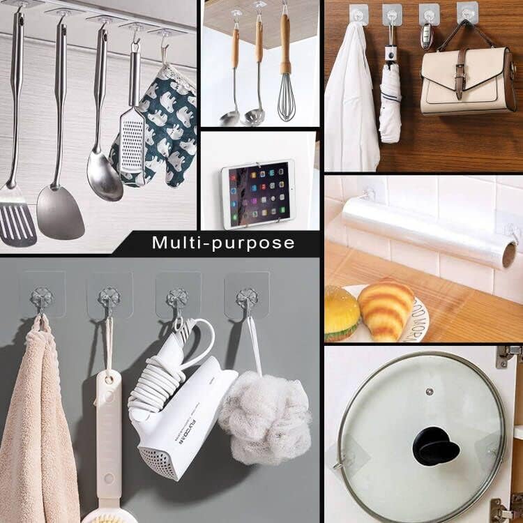 ZESLMG Adhesive Wall Hooks - Heavy Duty 22lb Clear Self-Sticky Hooks | 16 Pack No Damage for Towel, Key, Coat, Picture