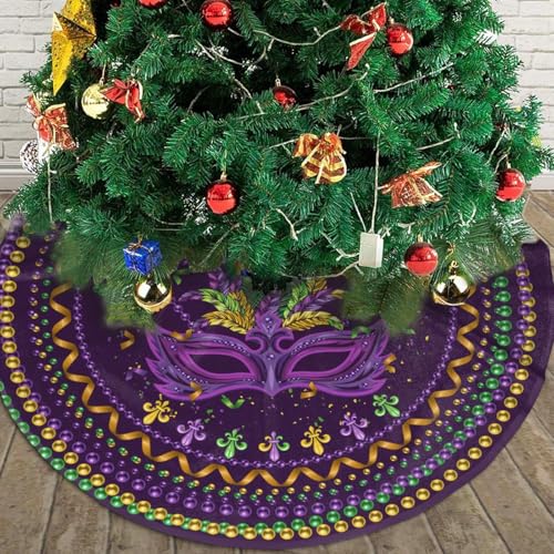 Juniissl Festival Purple Christmas Tree Skirt, Fleur De Lis 36 Inch, Medium
