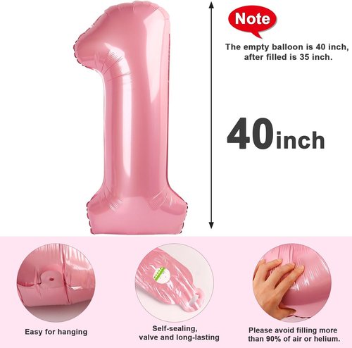 Foil 50 Number Balloon - 40 Inch Pastel Pink 50th Birthday Party Decoration for Men & Women