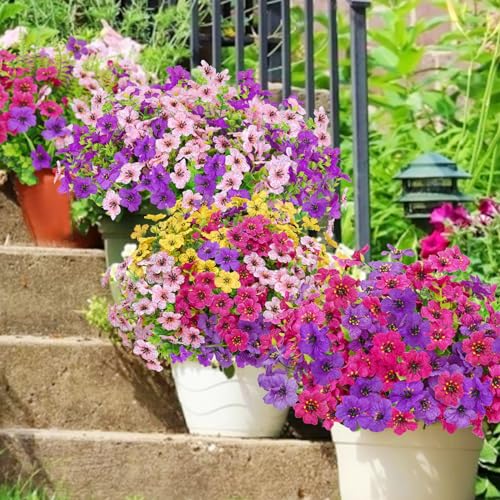 12 Bundles Artificial Outdoor Flowers - UV Resistant, Vibrant Colors