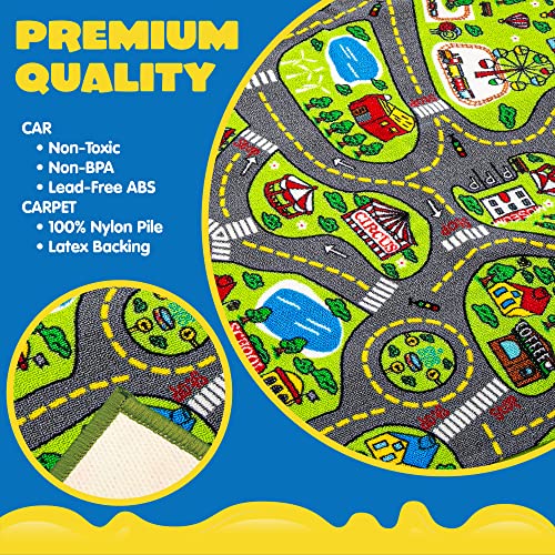 City Life Play Rug with 12 Pull-Back Toy Vehicles - 58.5" x 31.5" Playmat