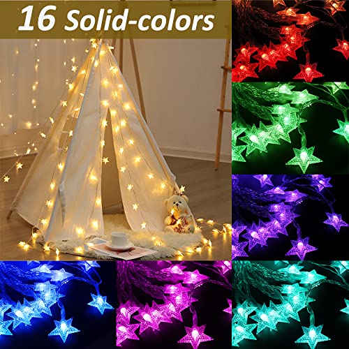 Color Changing Star String Lights - 20ft 40 LED Battery Fairy Lights with Remote