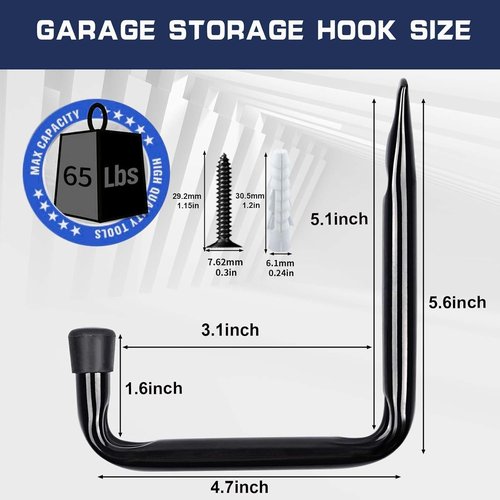 Dreecy J Heavy-Duty Utility Hooks - Perfect for Garage Storage | 5-Pack Black Wall Hooks