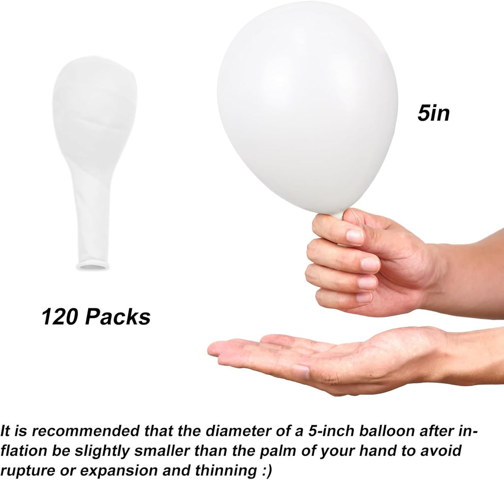 RUBFAC White Balloons - 5 Inch Latex Party Balloons | 120pcs for Graduation, Weddings & Anniversaries