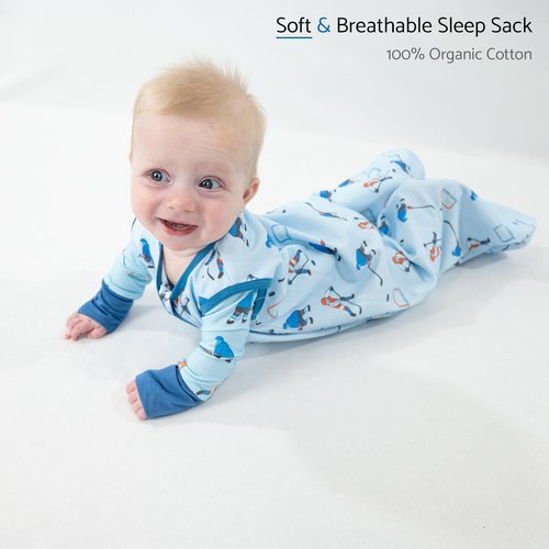 LollyBanks Sleep Sack, 100% Cotton Baby Sack 0.5 TOG Lightweight, 2-Way Zipper Sleep Sacks Soft, 0-6 Months Newborn Sleeper for Baby Boys (Ice Hockey Print)