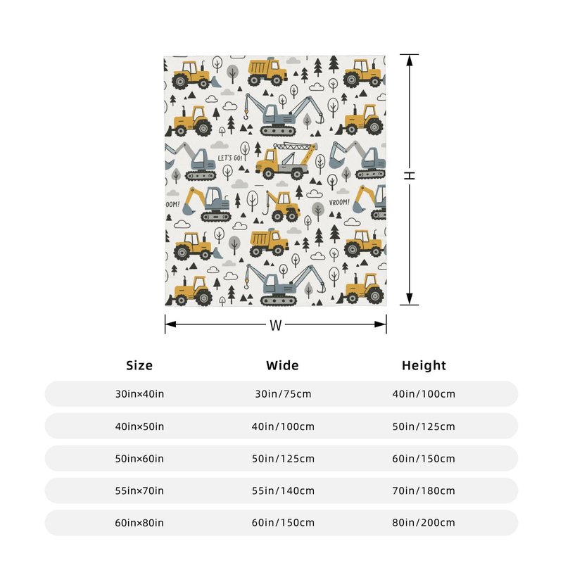 Cute Excavator Throw Blanket Flannel Fleece Truck Blanlet Autumn Lightweight Soft Fuzzy Cozy Travel Blanket for Couch Bed Fall Decor Thanksgiving Kids Boys Girls 60"x50"