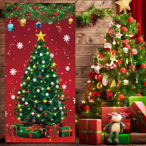 Christmas Front Door Cover 70.9 x 35.4 in Merry Christmas Banner Door Decor