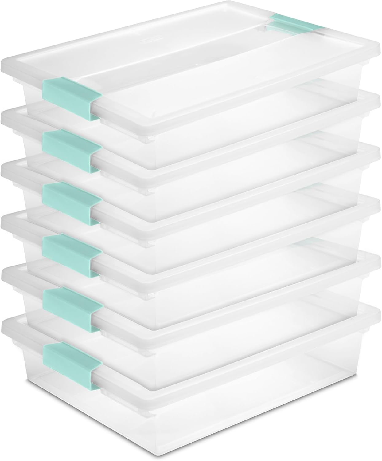 Sterilite 6-Pack Clip Box | Stackable Clear Plastic Storage Bins with Latching Lids - Ideal for Arts, Crafts, and Office Organization