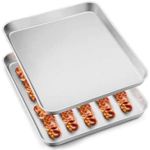 Stainless Steel Baking Sheets Pan, Leonyo 2 Pack 16IN x 12IN Stainless Steel Cookies Sheets for Baking, 1IN Deep Metal Toaster Jelly Roll Pan Tray for Oven, Dishwasher Safe