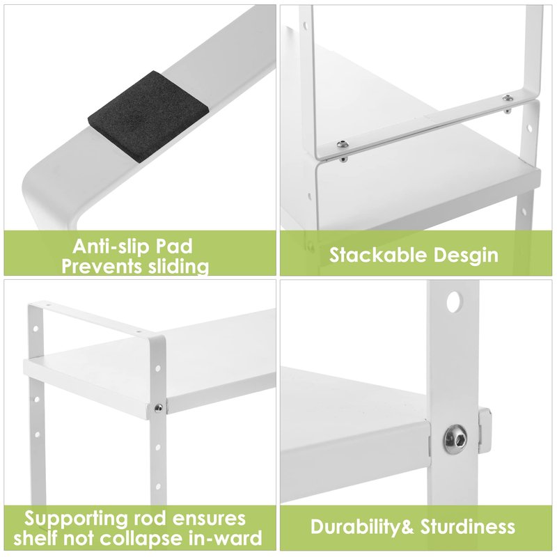 Across-Star Expandable Cabinet Shelf Organizer Rack, Stackable Kitchen Counter Storage Shelves Stand, Adjustable Height Pantry Shelf Spice Rack (White, 1 Pack)