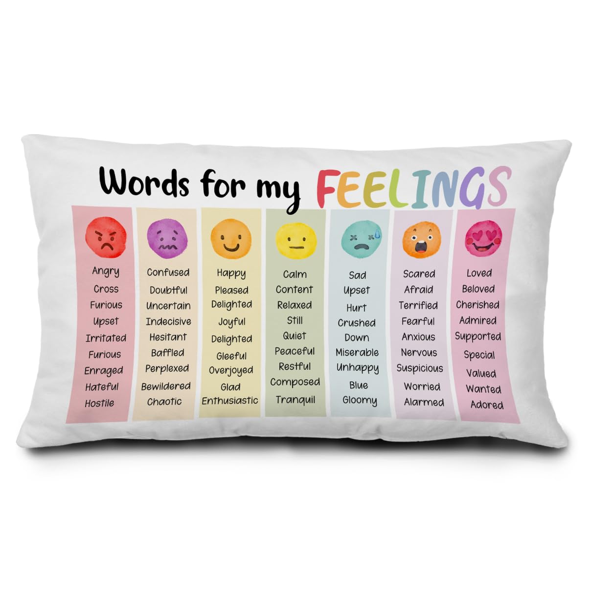 Qvapt Calming Corner Pillows, Girls Room Decor, Emotional Wheel & Feeling Pillow Covers 12x20, Classroom Pillowcase, Feelings Decorations Cushion