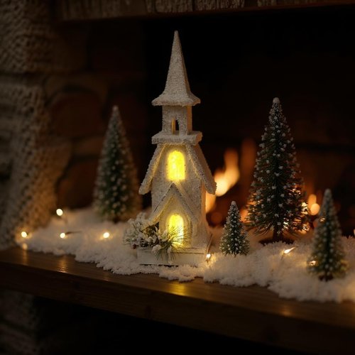 Light-Up Church | LED Timer Christmas Village House for Mantle, Shelf & Table Decor