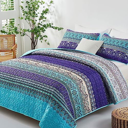 Boho Twin Quilt Bedding Set - 2 Piece All-Season Microfiber Coverlet