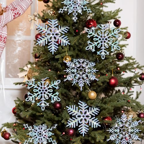 Sumind Iridescent 8-Pack Large Snowflake Ornaments, 12” Rainbow Christmas Decorations