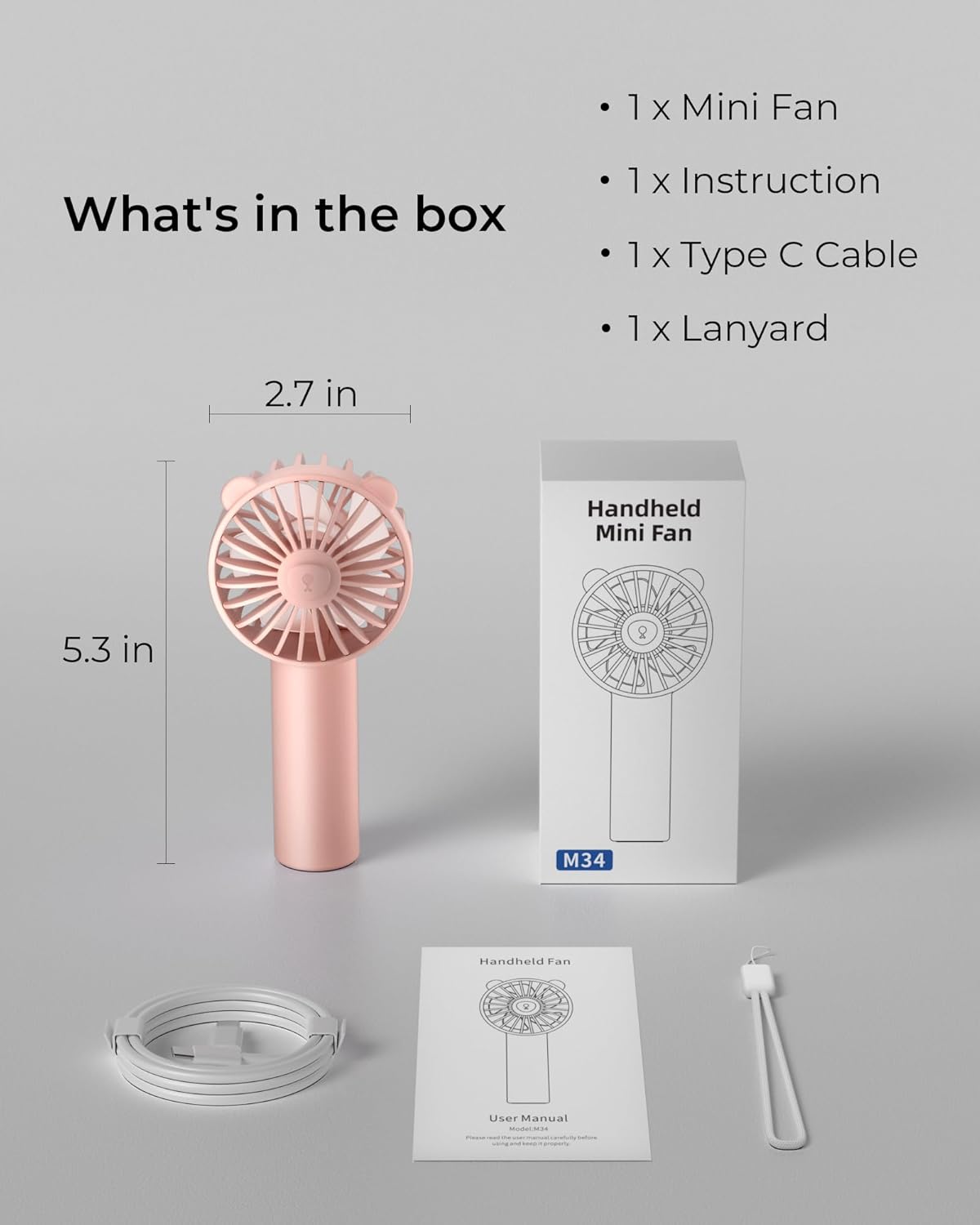 Skiennix Mini Portable Fan - Handheld 3-Speed USB-C Rechargeable Fan for Travel & Outdoors