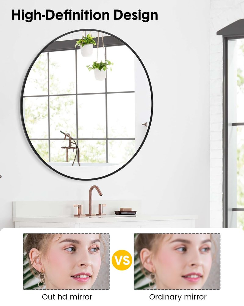 GAOMON Round Mirror 32 Inch, Metal Frame Wall Mirror, Circle Decorative Mirror for Bathroom Vanity, Living Room, Entryway, Foyer, Black