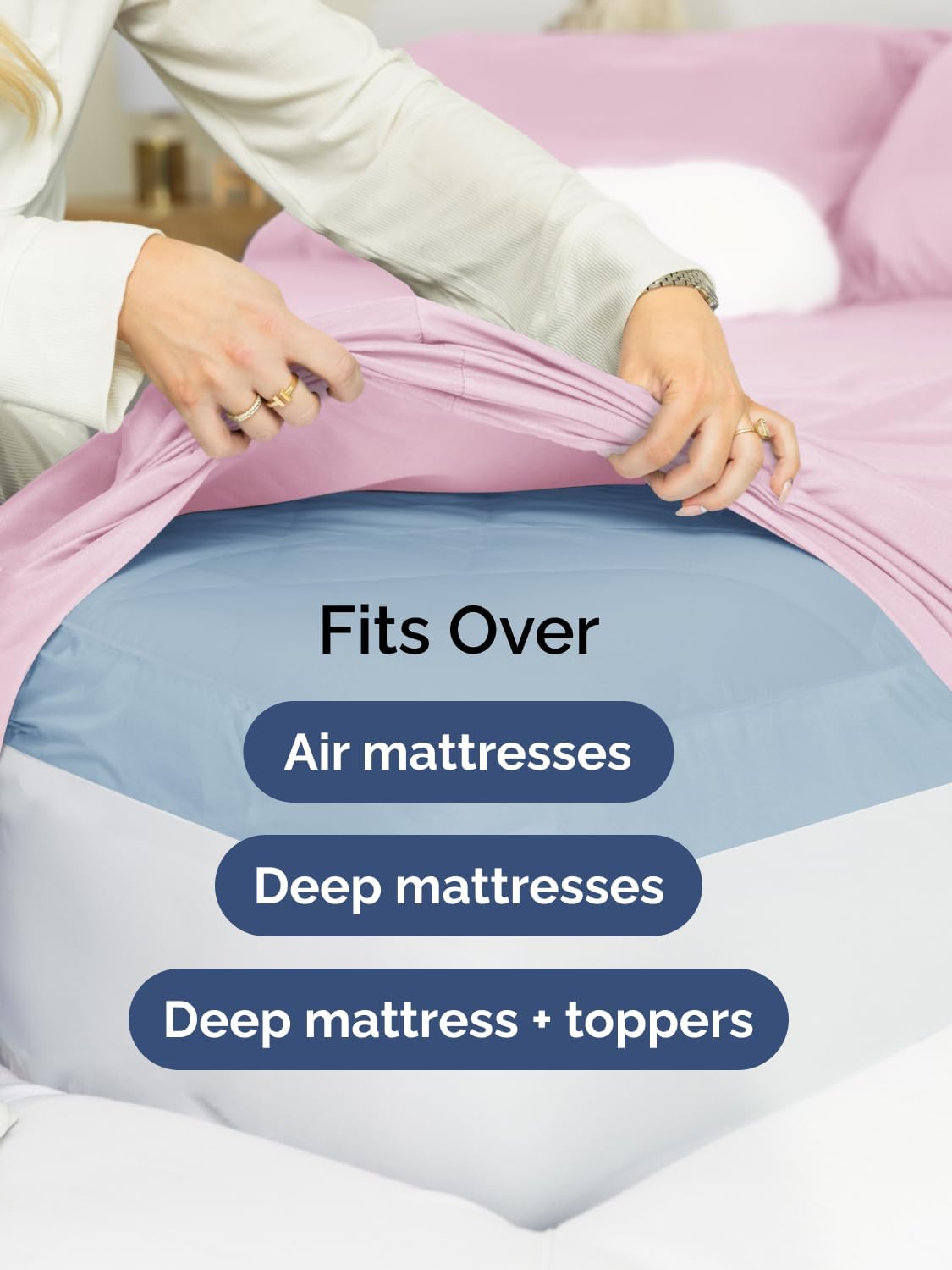 Skiennix Extra Deep Split King Sheet Set - 7 Piece Breathable Cooling Bedding - Soft Wrinkle-Free Light Pink