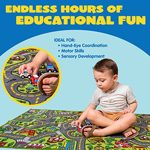 City Life Play Rug with 12 Pull-Back Toy Vehicles - 58.5" x 31.5" Playmat