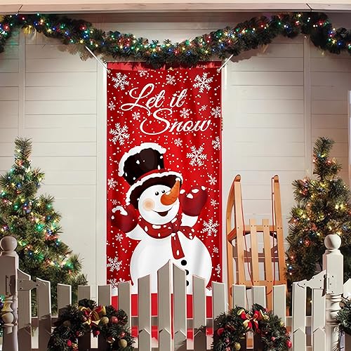 Christmas Snowman Door Cover - Winter Let It Snow Banner for Holiday Decor