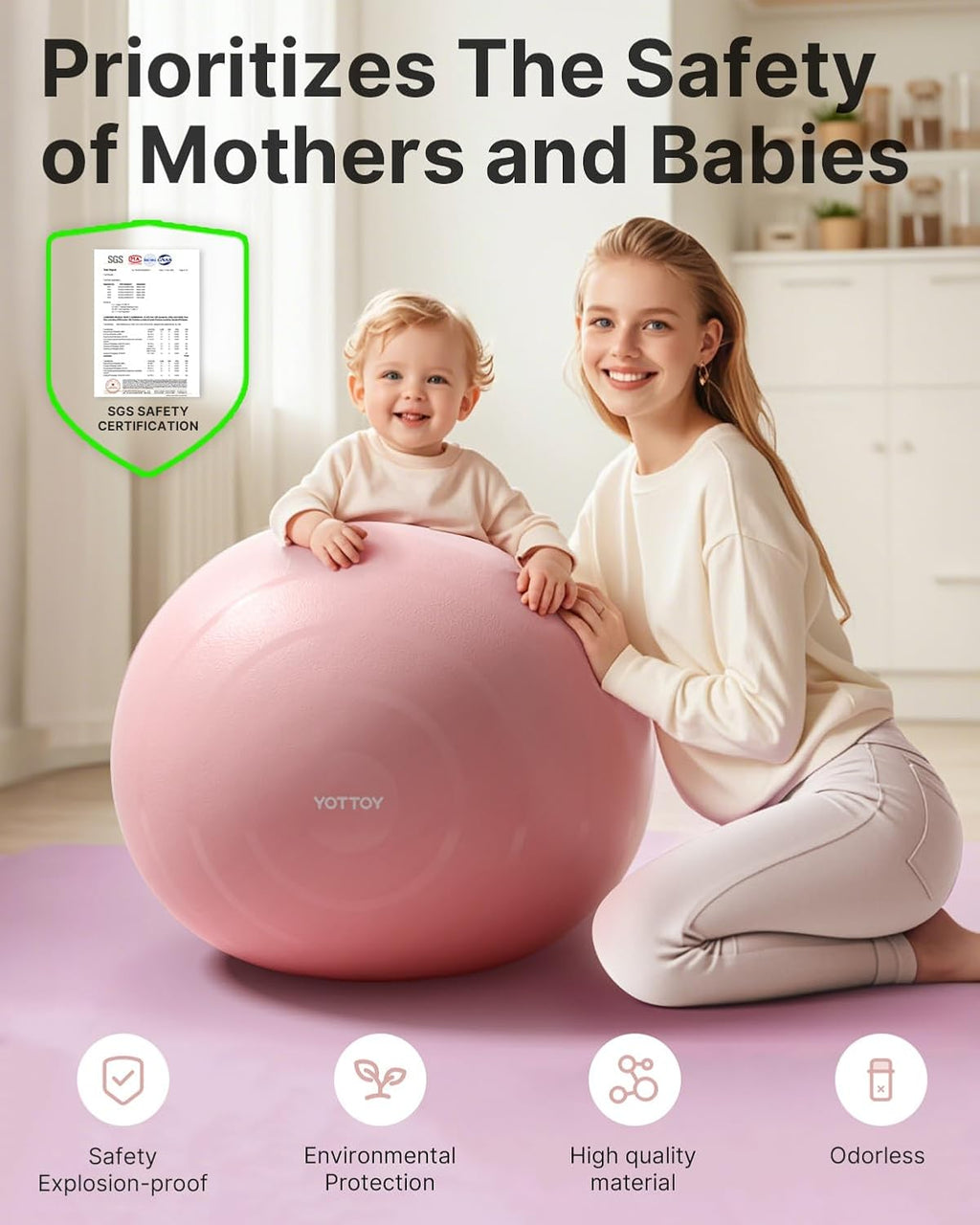 YOTTOY Anti-Burst Exercise Ball - Extra Thick Workout Ball for Yoga, Pregnancy & Physical Therapy