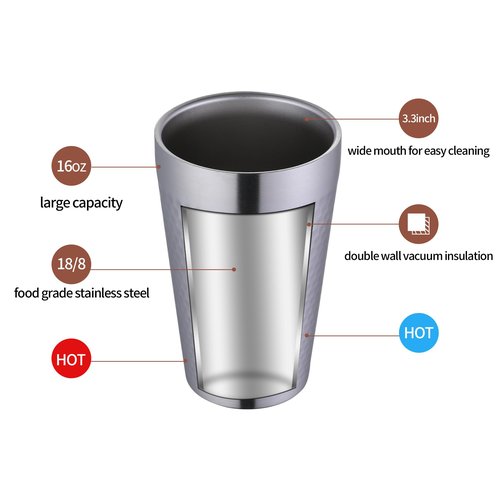 BEFOY Pint Cup - 16oz Double Layer Cup Wall Stainless Steel Unbreakable Hot & Cold Drinking Cups for Home & Outdoor (gold, 2 Count (Pack of 1))