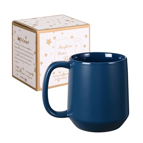 Miicol Ceramic Coffee Mug, 16 oz Large Coffee Cup, Tea Mug with Handle, Flat Bottom Mug for Men, Women, Office, Microwave and Dishwasher Safe, Multi-Color, Navy