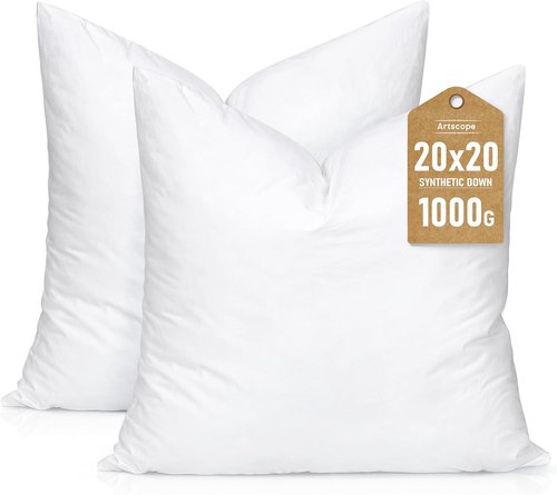 Artscope Down Alternative Pillow Insert - Ultra Soft Fluffy 20x20 Decorative Throw Pillows | Set of 2, White