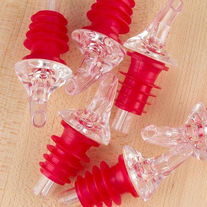 Set of 12 Medium Red Free-Pour Liquor Bottle Spouts for 750ml & 1L Bottles