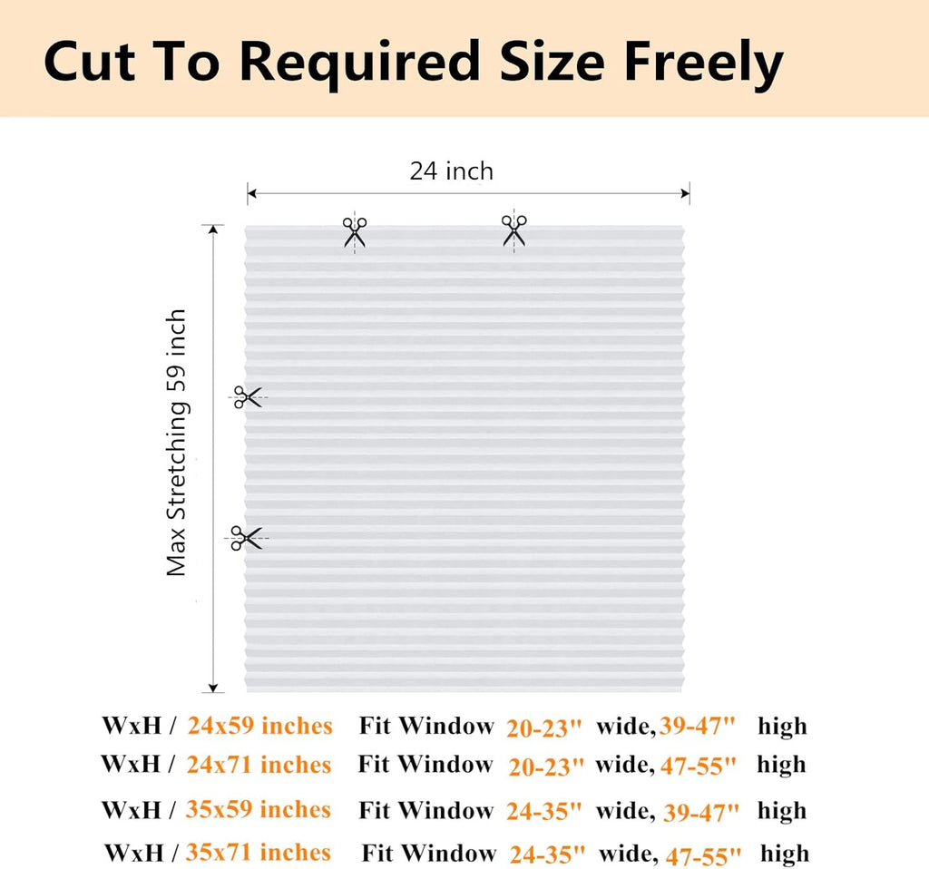 Skiennix Cordless Window Blinds - No Drill, Clip-On, Self-Adhesive Pleated Paper Shades for Home & Nursery