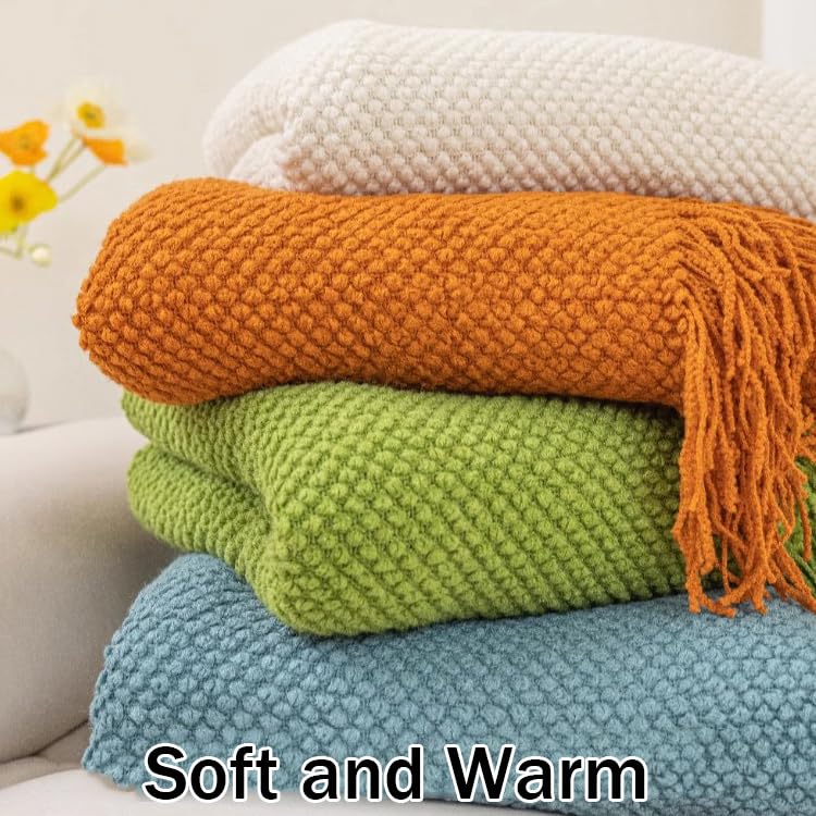 Boho Knit Bed Runner with Tassels - Soft Woven Bed Scarf Throw Blanket