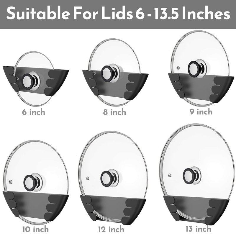 Universal Pot Lid Organizer for Cabinet - Upgraded Patented Niceyos 3 Pack Inside Cabinet Door Wall Mount Pan Top Storage Organizer Rack Holder for Kitchen, Fits 6" to 13" (Black)