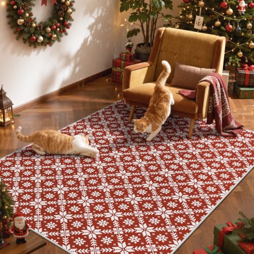 GENIMO Floral Red 3x5 Holiday Rug - Non-Slip Area Carpet for Living Room/Bedroom